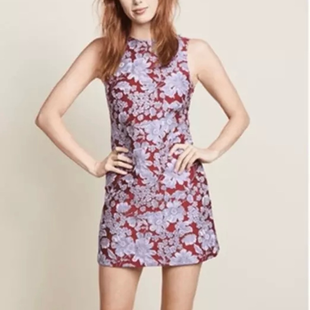 Alice + Olivia Burgundy Mini Dress with Lavender Floral Jacquard